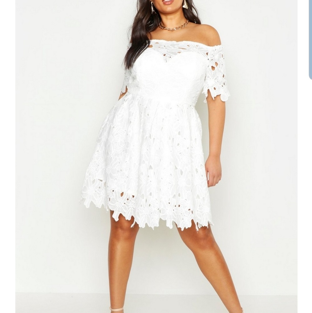 Off shoulder lace skater dress